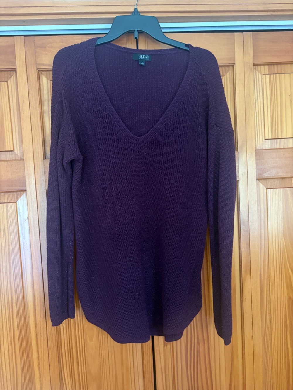 a.n.a V-Neck Ribbed Sweater Plum Purple Sz L